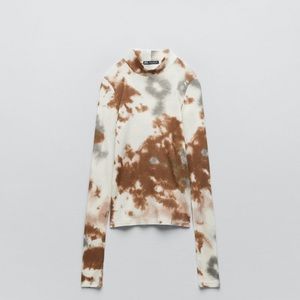 Zara White and Brown Tie-Dye Long Sleeve Top Brand New! No tags! Runs small.